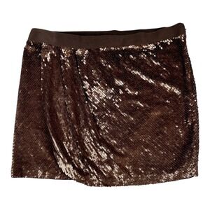 Haute Hippie Dark Bronze Brown Sequin Mini Skirt Size L $395 NWOT